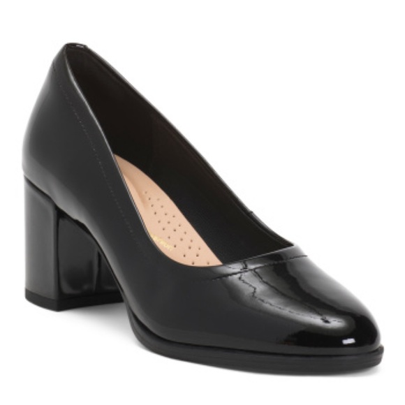 CLARKS Black Leather Court Comfort Heels